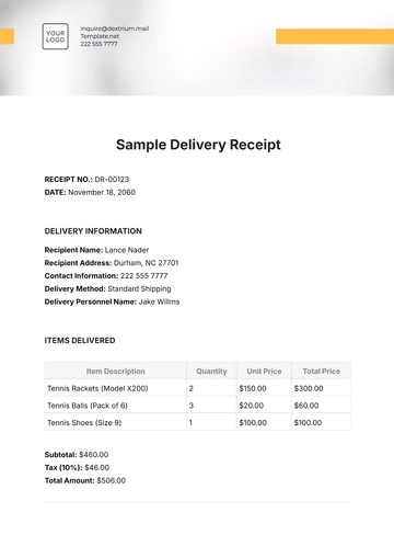 Free Sample Delivery Receipt Template to Edit Online