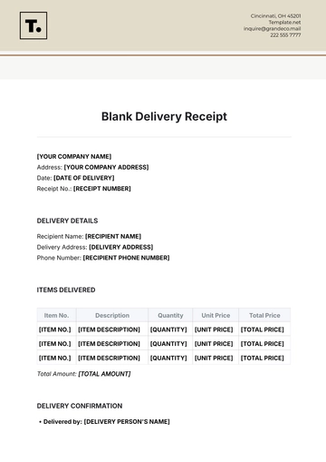 Free Blank Delivery Receipt Template to Edit Online