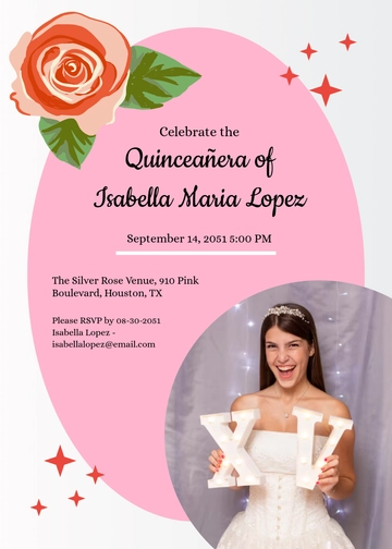 Free Pink and Silver Quinceañera Invitation Template to Edit Online