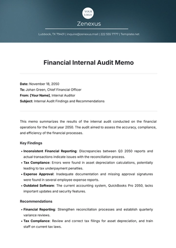 Free Financial Internal Audit Memo Template to Edit Online
