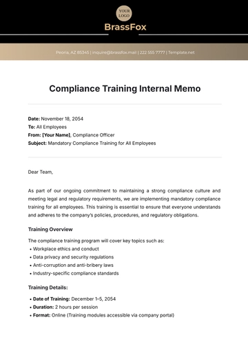 Free Compliance Training Internal Memo Template to Edit Online