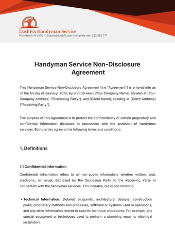 Free Handyman Service Non-Disclosure Agreement Template to Edit Online