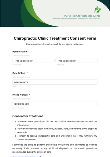 Free Chiropractic Clinic Treatment Consent Form Template to Edit Online