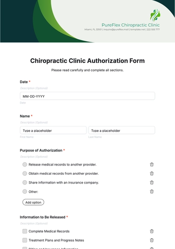 Free Chiropractic Clinic Authorization Form Template to Edit Online