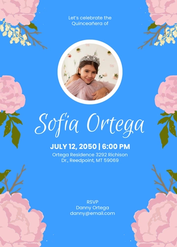 Free Blue Quinceañera Invitation Template to Edit Online