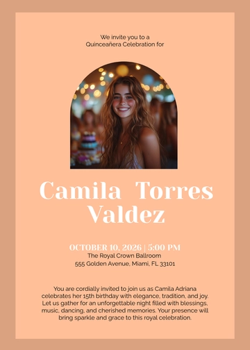 Free Gold Tiara Quinceañera Invitation Template to Edit Online