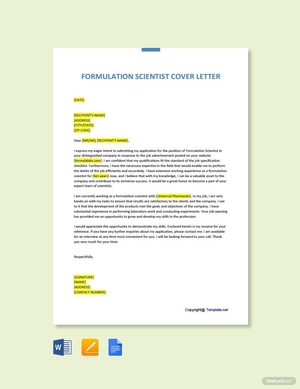 Formulation Scientist Cover Letter