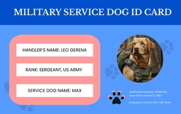 Free Military Service Dog ID Card Template to Edit Online