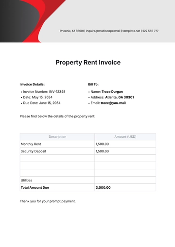 Free Property Rent Invoice Template to Edit Online