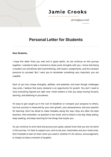 Free Personal Letter Template for Students to Edit Online