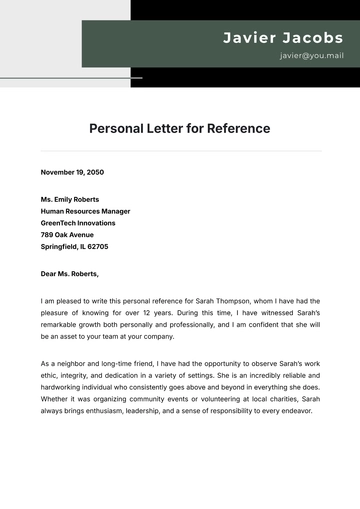 Free Personal Letter for Reference Template to Edit Online