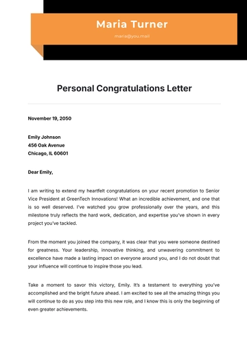 Free Personal Congratulations Letter Template to Edit Online