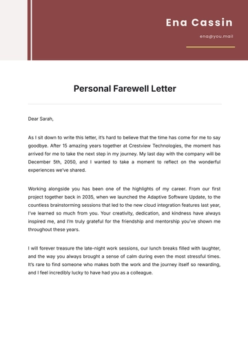 Free Personal Farewell Letter Template to Edit Online