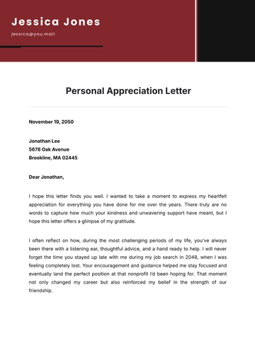 Free Personal Appreciation Letter Template to Edit Online