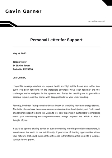 Free Personal Letter for Support Template to Edit Online