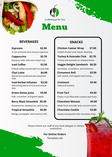 Free Food and Beverage Menu Template to Edit Online