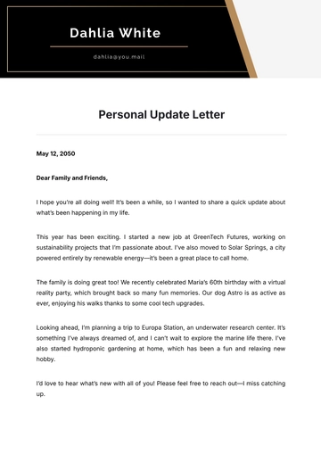 Free Personal Update Letter Template to Edit Online