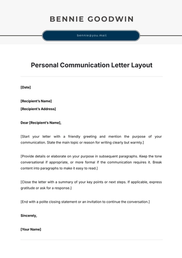 Free Personal Communication Letter Layout Template to Edit Online