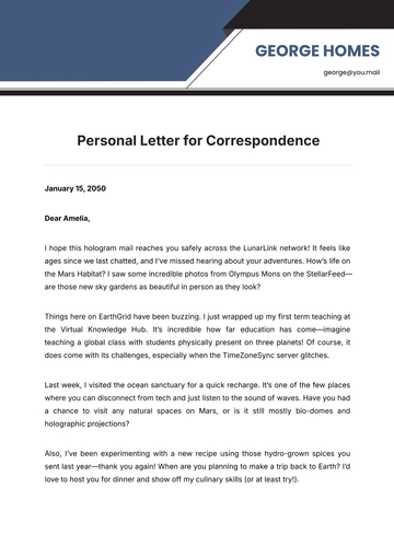 Free Personal Letter Template for Correspondence to Edit Online