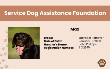 Free Printable Service Dog ID Card Template to Edit Online