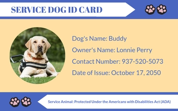 Free Minimal Service Dog ID Card Background Template to Edit Online