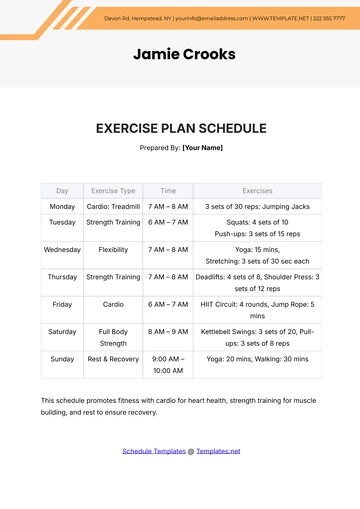 Free Exercise Plan Schedule Template to Edit Online