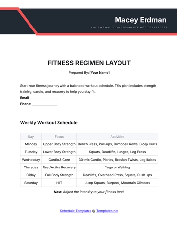 Free Fitness Regimen Layout Template to Edit Online