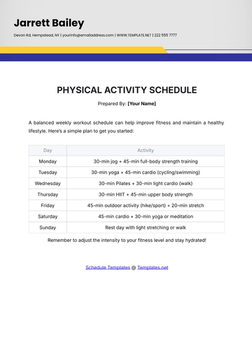 Free Physical Activity Schedule Template to Edit Online