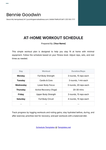 Free At-Home Workout Schedule Template to Edit Online