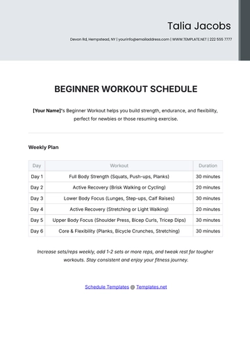 Free Beginner Workout Schedule Template to Edit Online