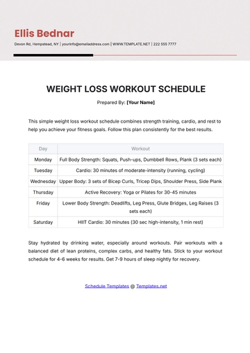 Free Weight Loss Workout Schedule Template to Edit Online