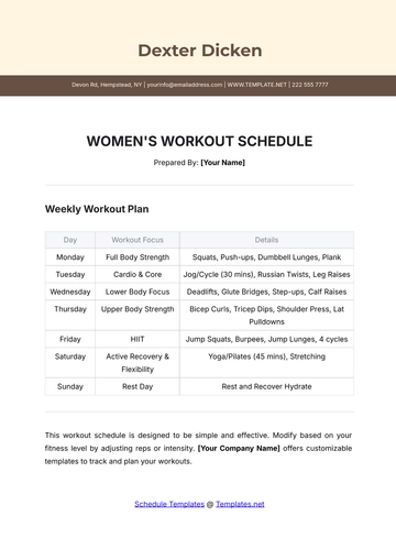 Free Women's Workout Schedule Template to Edit Online