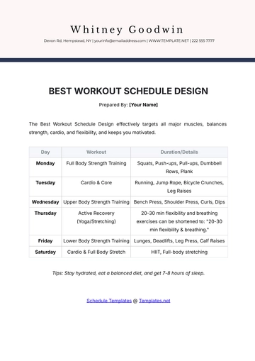 Free Best Workout Schedule Design Template to Edit Online