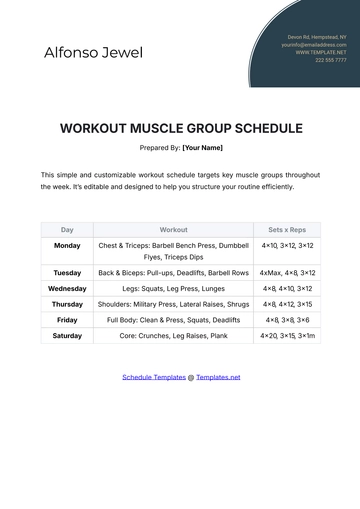 Free Workout Muscle Group Schedule Template to Edit Online