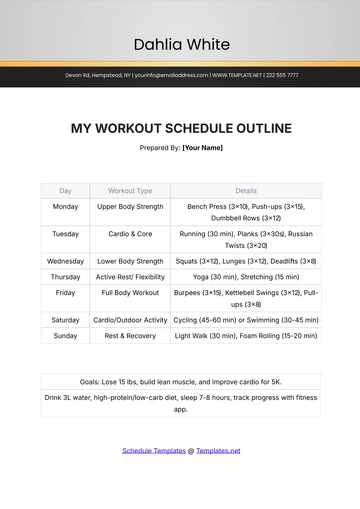 Free My Workout Schedule Outline Template to Edit Online