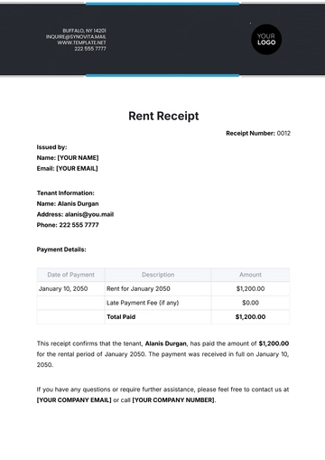 Free Rent Receipt Template to Edit Online