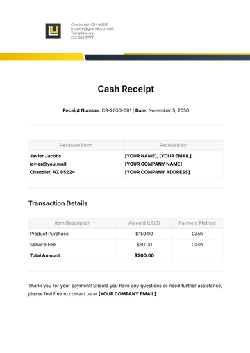 Free Cash Receipt Template to Edit Online