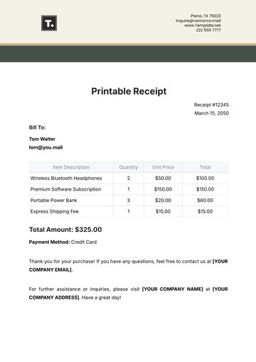 Free Printable Receipt Template to Edit Online