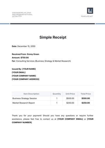 Free Simple Receipt Template to Edit Online