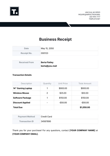 Free Business Receipt Template to Edit Online
