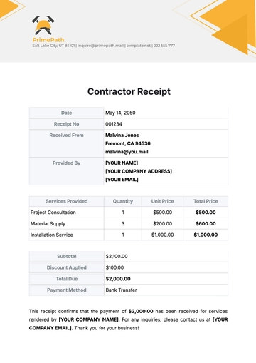 Free Contractor Receipt Template to Edit Online