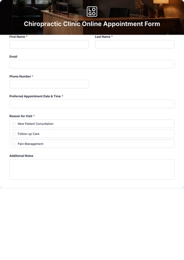 Free Chiropractic Clinic Online Appointment Form Template to Edit Online