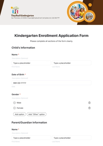 Free Kindergarten Enrollment Application Form Template to Edit Online