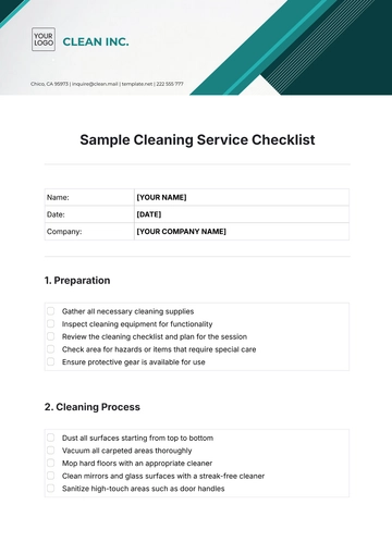 Free Sample Cleaning Service Checklist Template to Edit Online