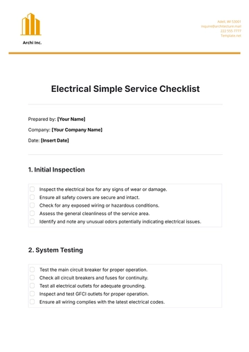 Free Electrical Simple Service Checklist Template to Edit Online