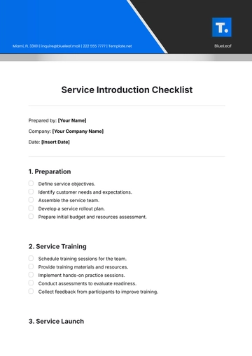 Free Service Introduction Checklist Layout Template to Edit Online