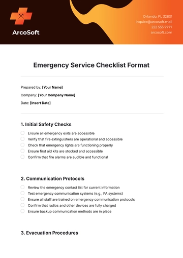 Free Emergency Service Checklist Format Template to Edit Online