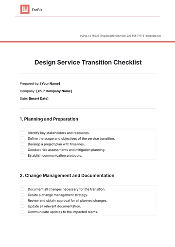 Free Design Service Transition Checklist Template to Edit Online