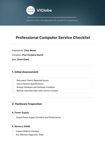 Free Professional Computer Service Checklist Template to Edit Online