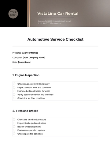 Free Printable Automotive Service Checklist Template to Edit Online